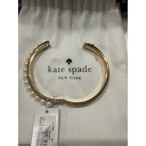 Kate Spade New York Pearly Delight Gold Tone Faux Pearl Hing Bangle Bracelet NWT
